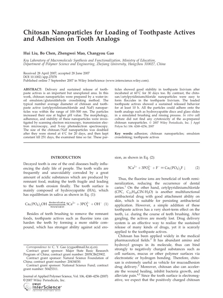Chitosan Nanoparticles in Toothpaste Delivery | PDF | Nanoparticle ...