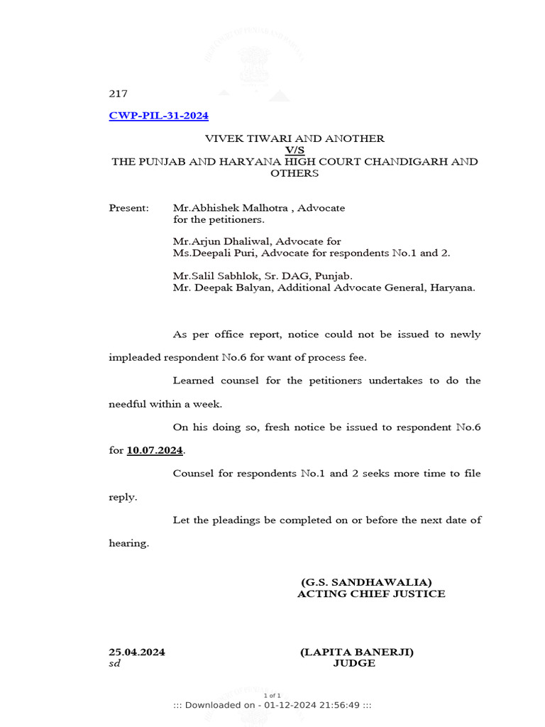 Punjab & Haryana High Court Case Update | PDF