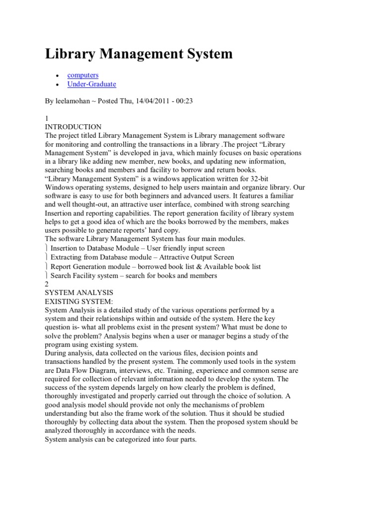 Library Management System | PDF | Input/Output | Databases