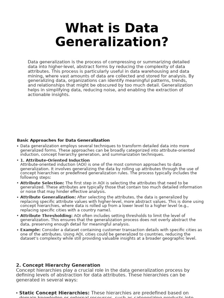 What Is Data Generalization? | PDF | Data | Concept