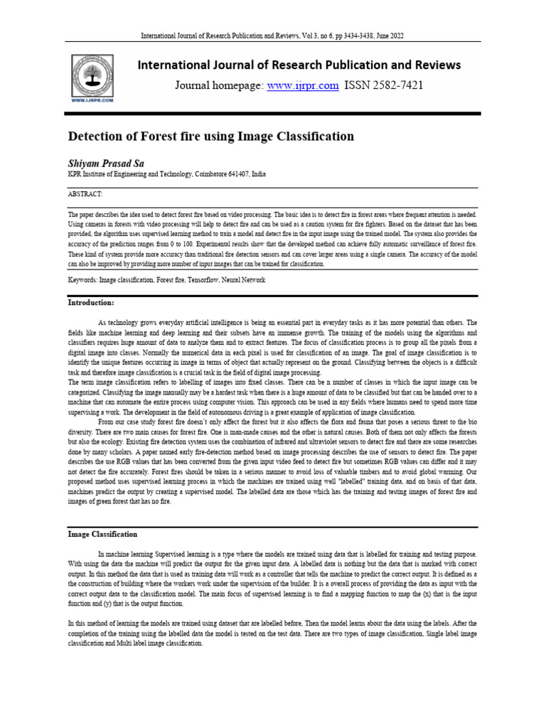 Forest Fire Detection via Image Classification | PDF | Artificial ...