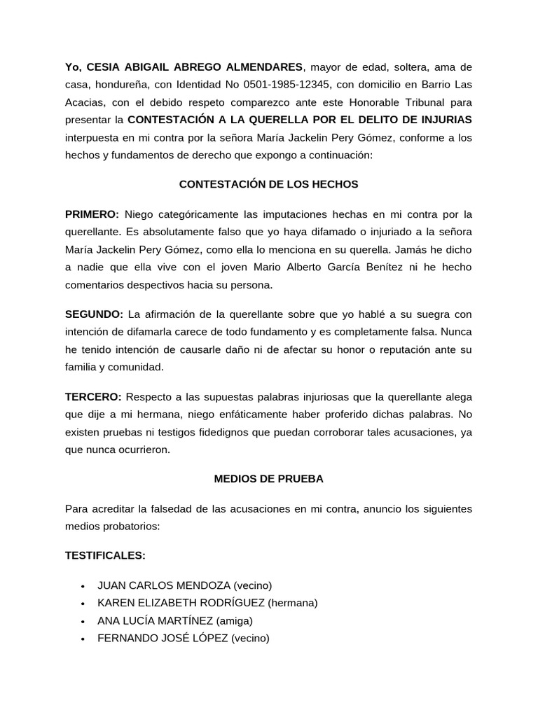 Contestacion de La Querella | PDF | Queja | Judicaturas