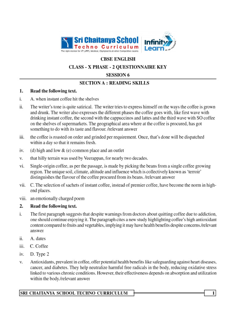 KEY CBSE Phase 2 Class - X English Session - 6 | PDF