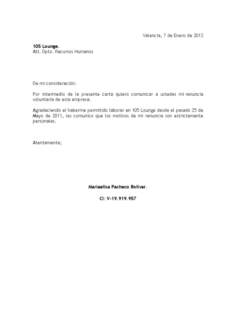modelo carta renuncia