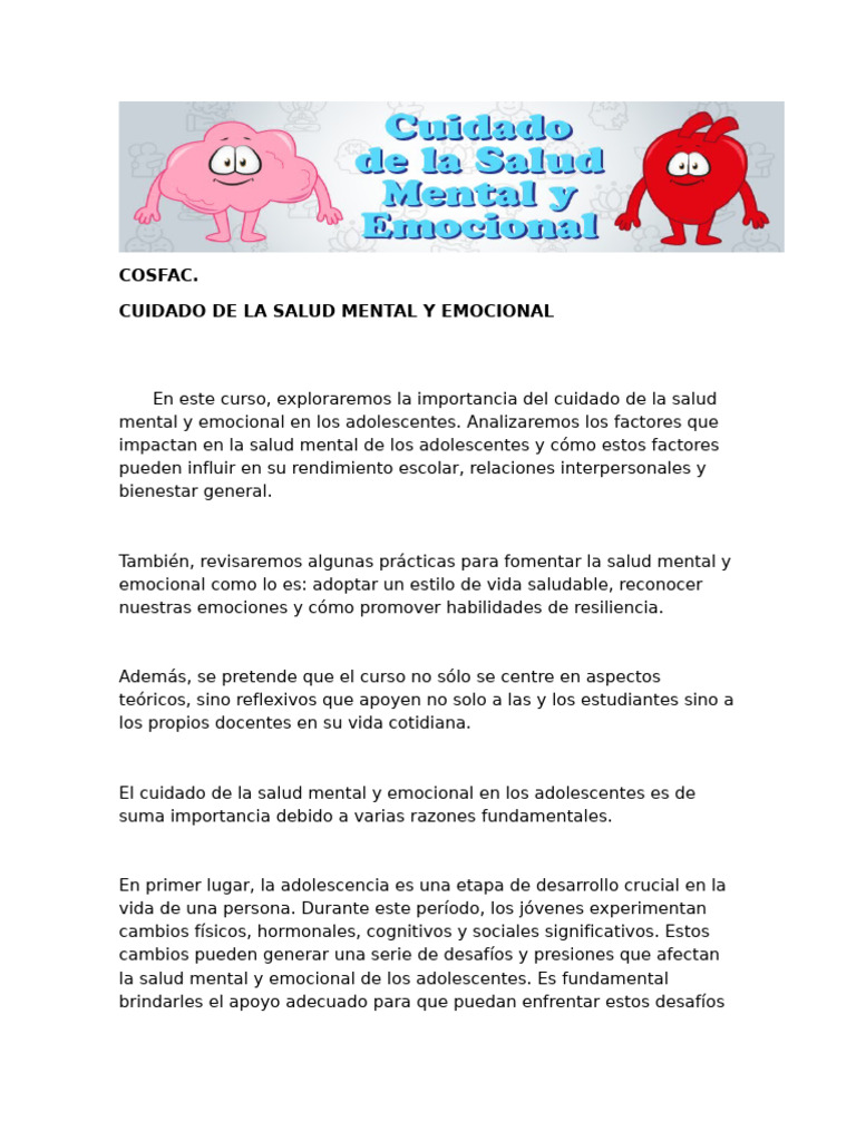 Cuidado de La Salud Mental y Emocional Modulo 1 | PDF | Salud mental ...