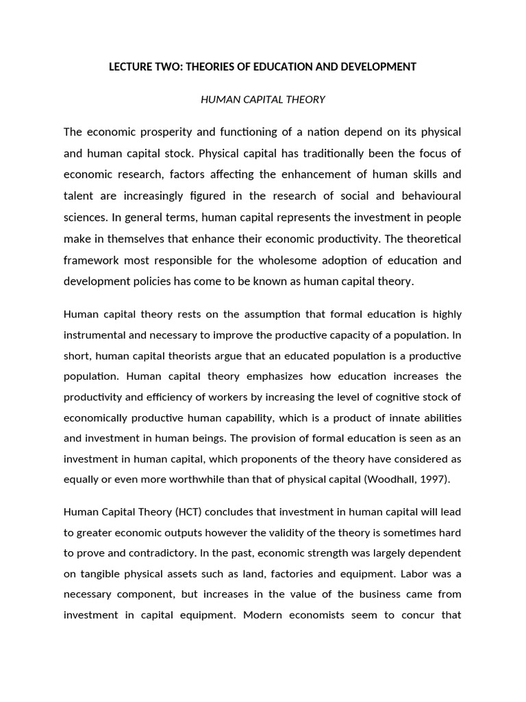 Human Capital Theory | PDF | Human Capital | Capital (Economics)