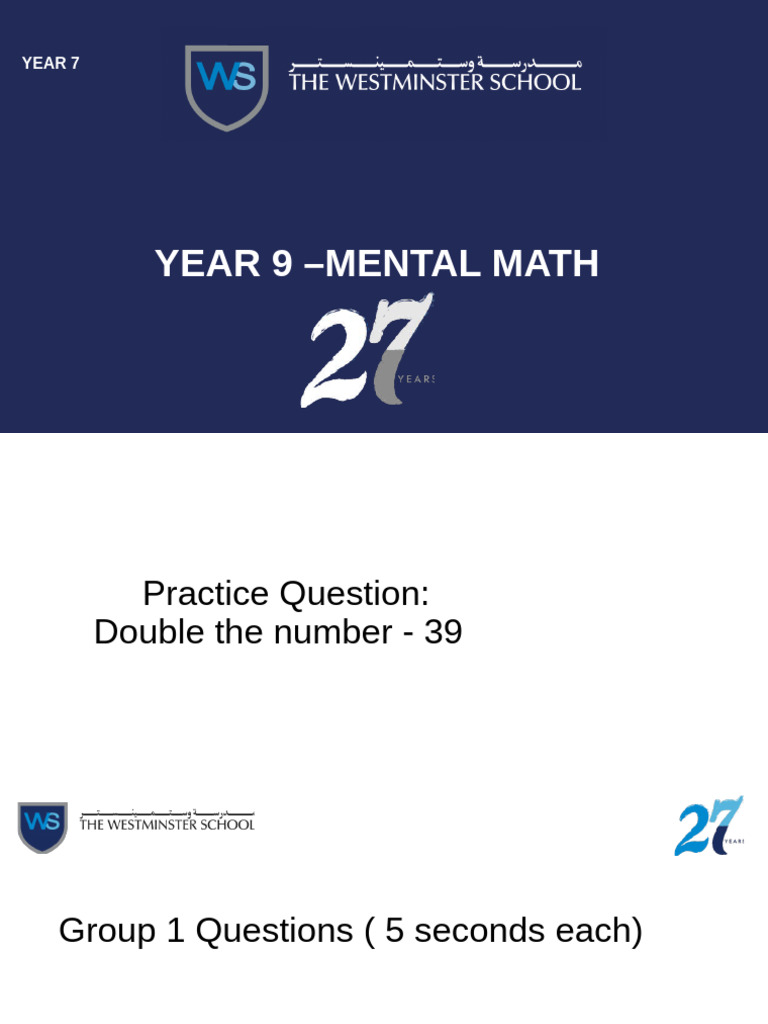 Yr9 - Mental Math Finals 7-3-2023 | PDF