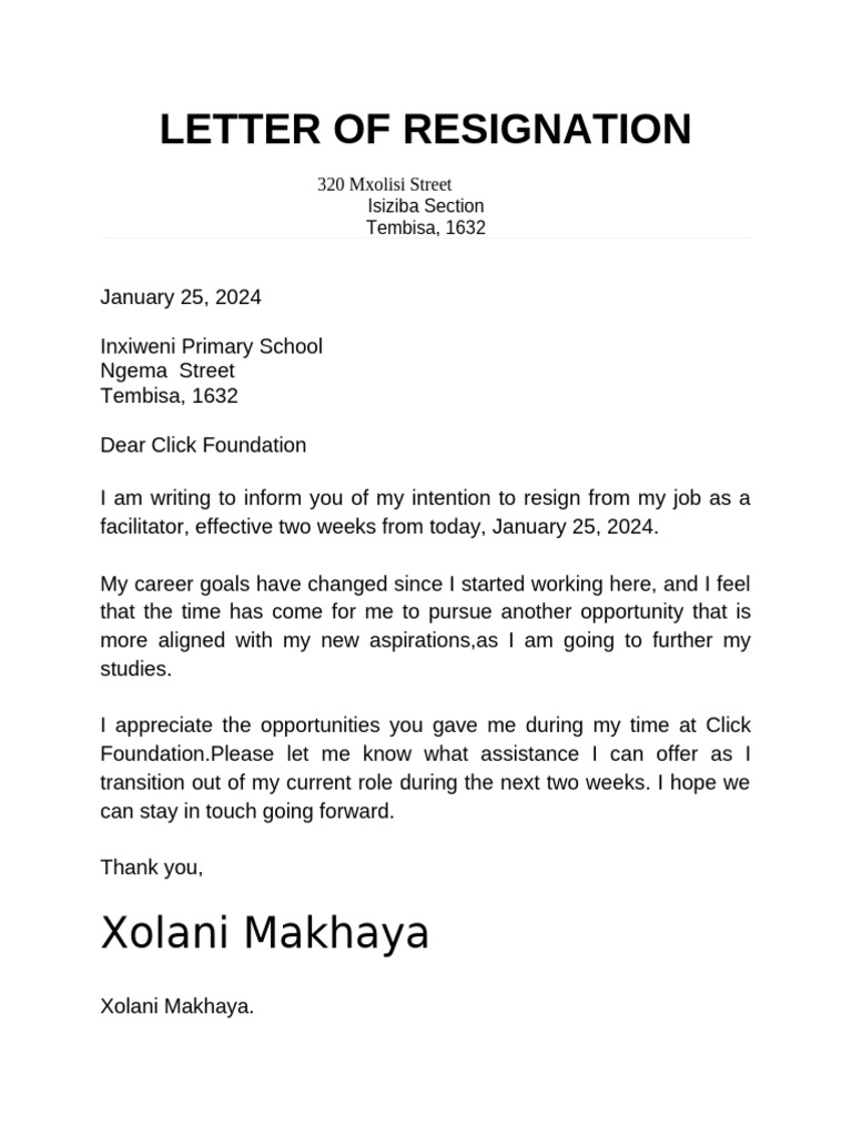 Resignation Letter Xolani Makhaya | PDF