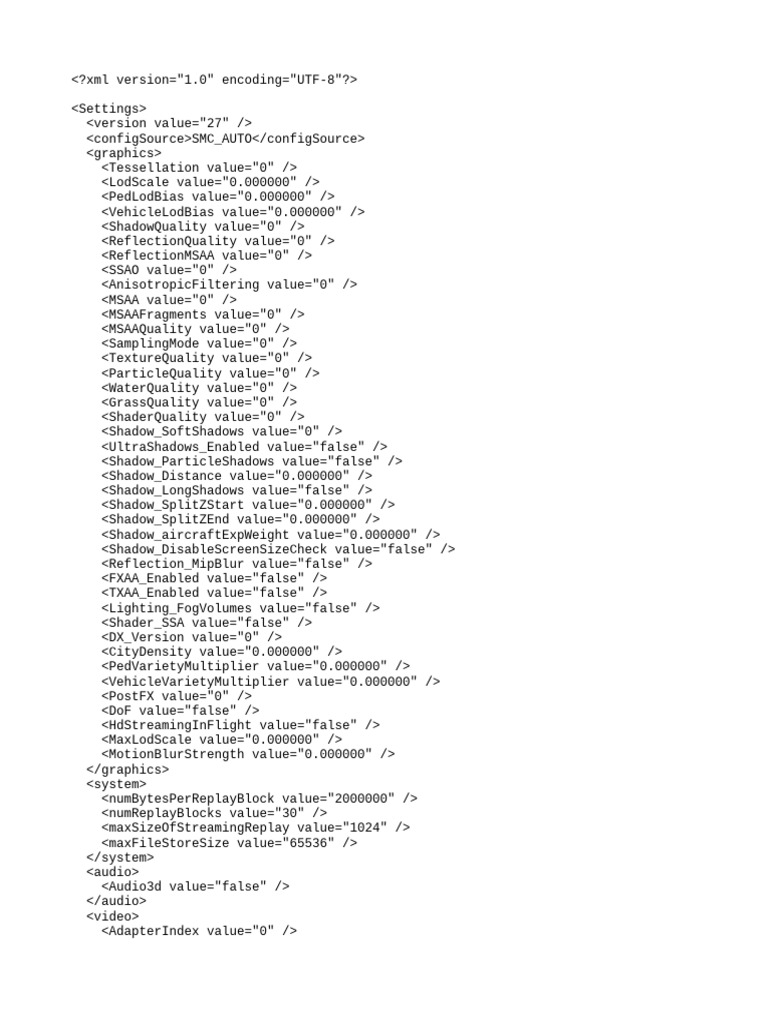 GTA 5 XML Settings Configuration | PDF