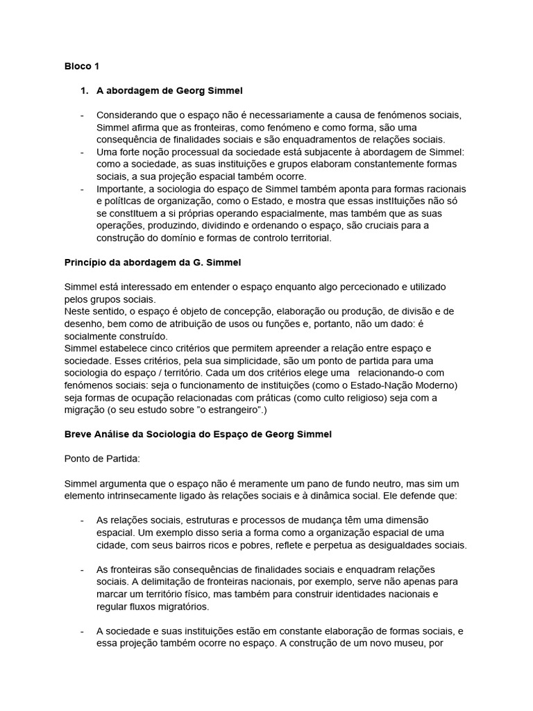 Sociologia do Espaço: Simmel e Morfologia Social | PDF | Sociologia ...