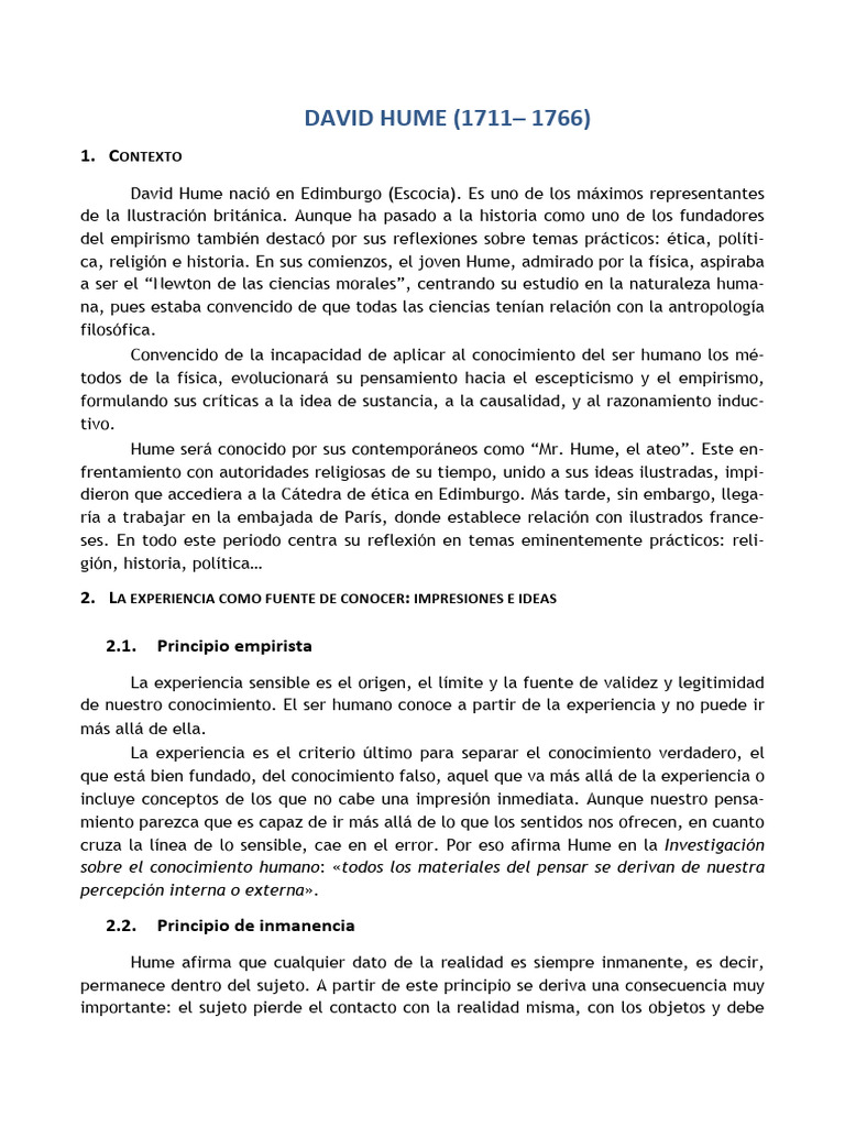 David Hume: Empirismo y Conocimiento | PDF | David Hume | Causalidad