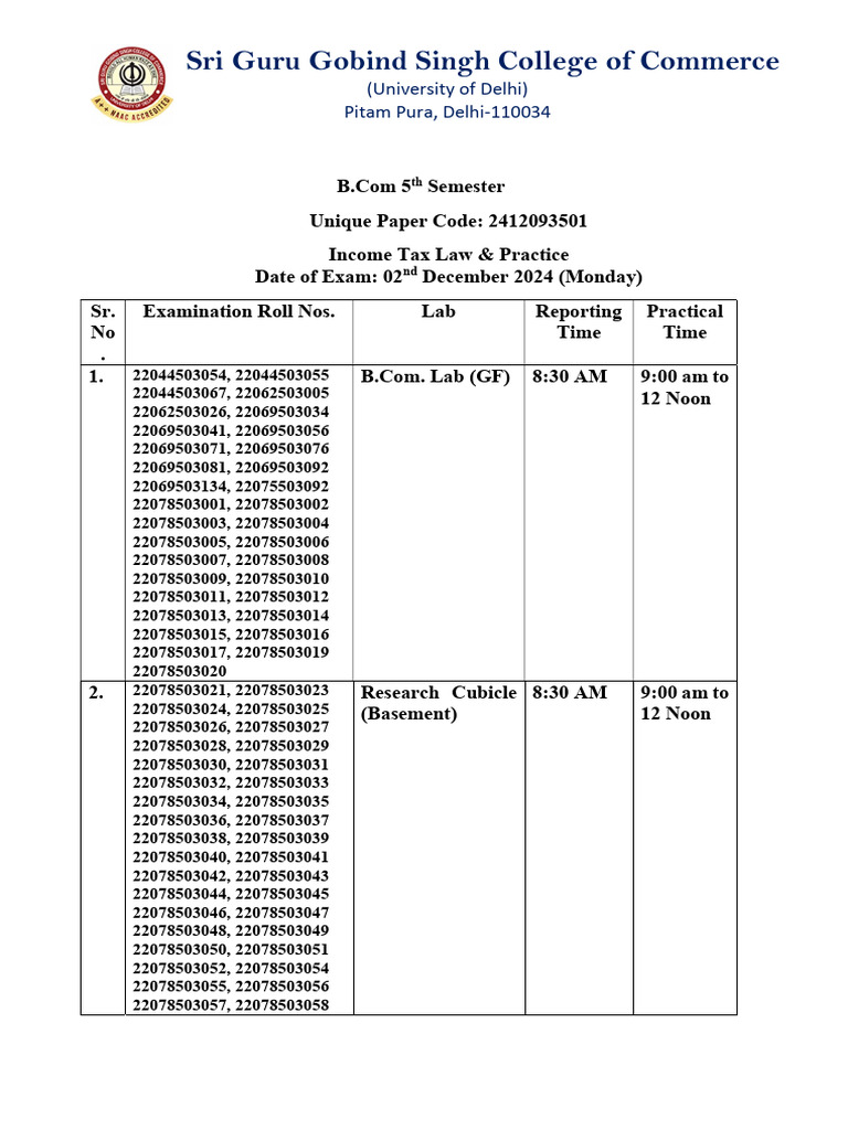 B.Com 5th Sem Income Tax Exam Schedule | PDF | Academic Degree ...