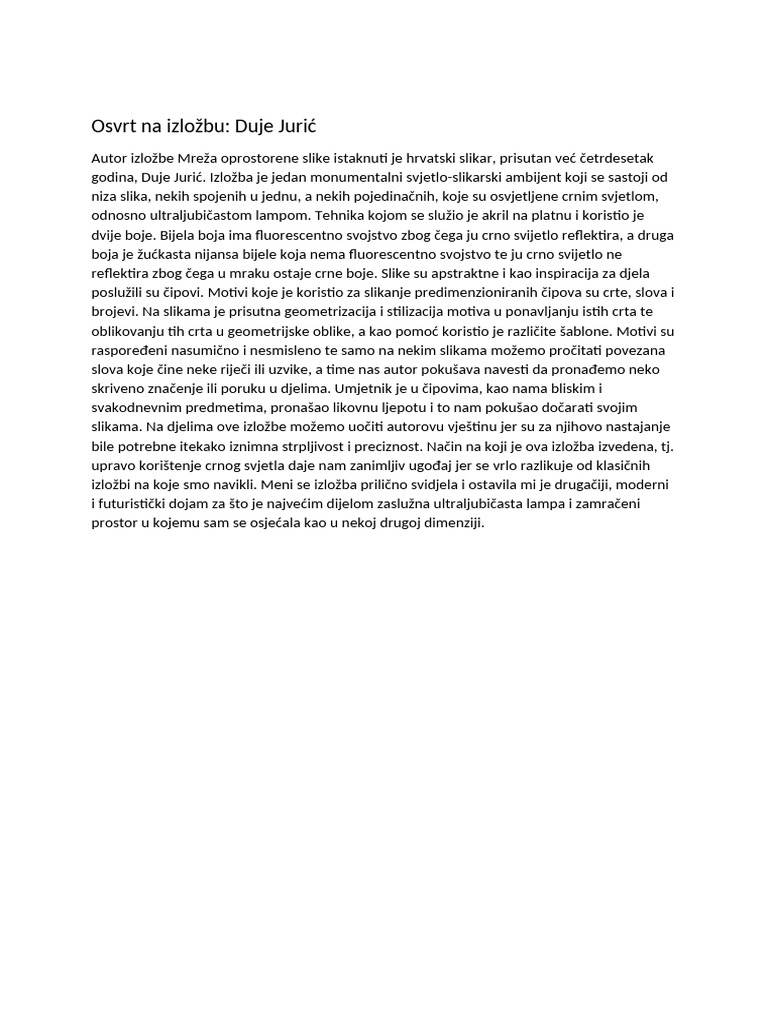 Osvrt Na Izložbu | PDF