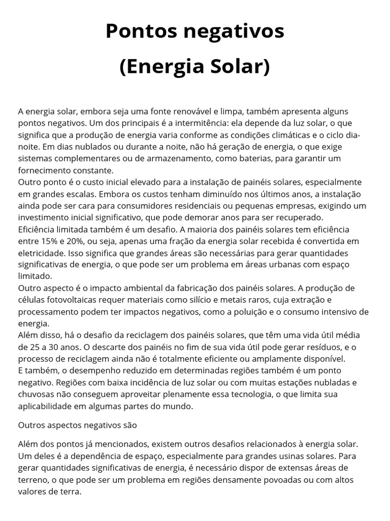 Pontos Negativos (Energia Éolica) PDF | PDF