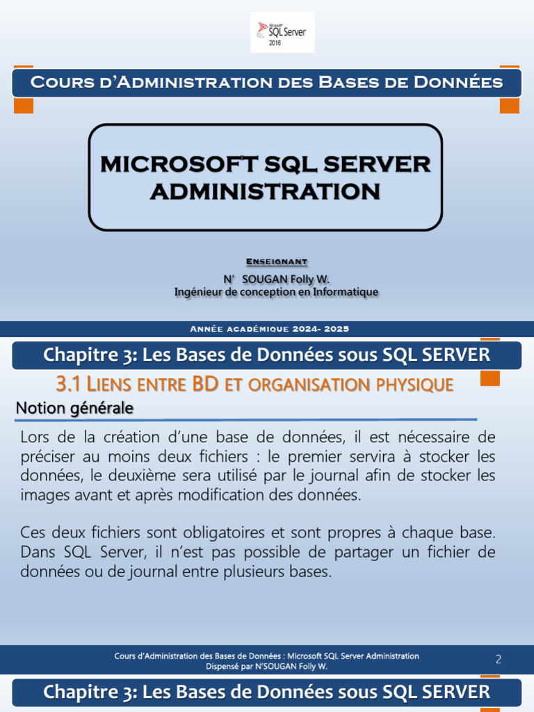 Administration des Bases de Données SQL | PDF | Microsoft SQL Server ...
