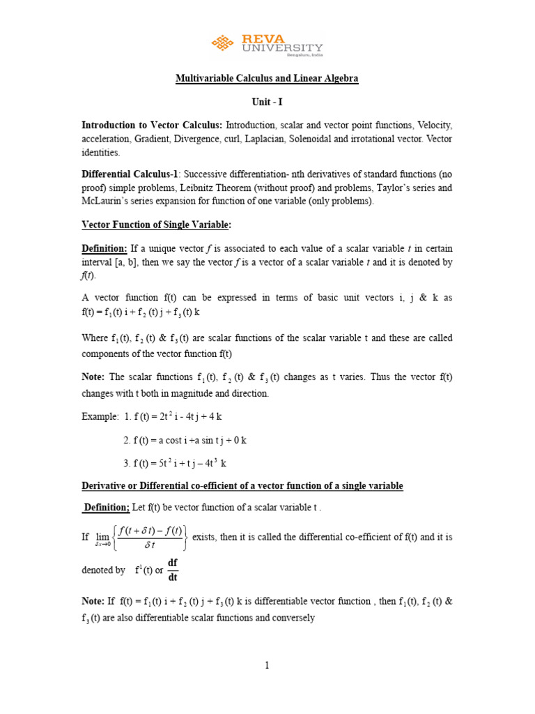 Unit 1 mcla pdf acceleration vector space