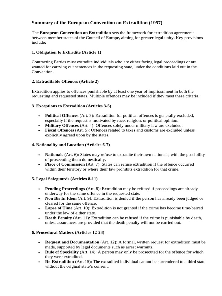 European Extradition Convention Summary | PDF | Extradition | Crimes