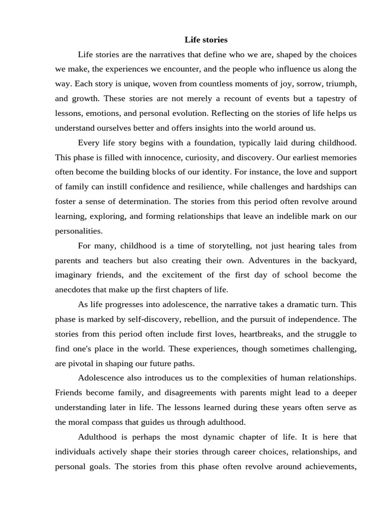 Life Stories2 | PDF | Psychological Resilience | Narrative