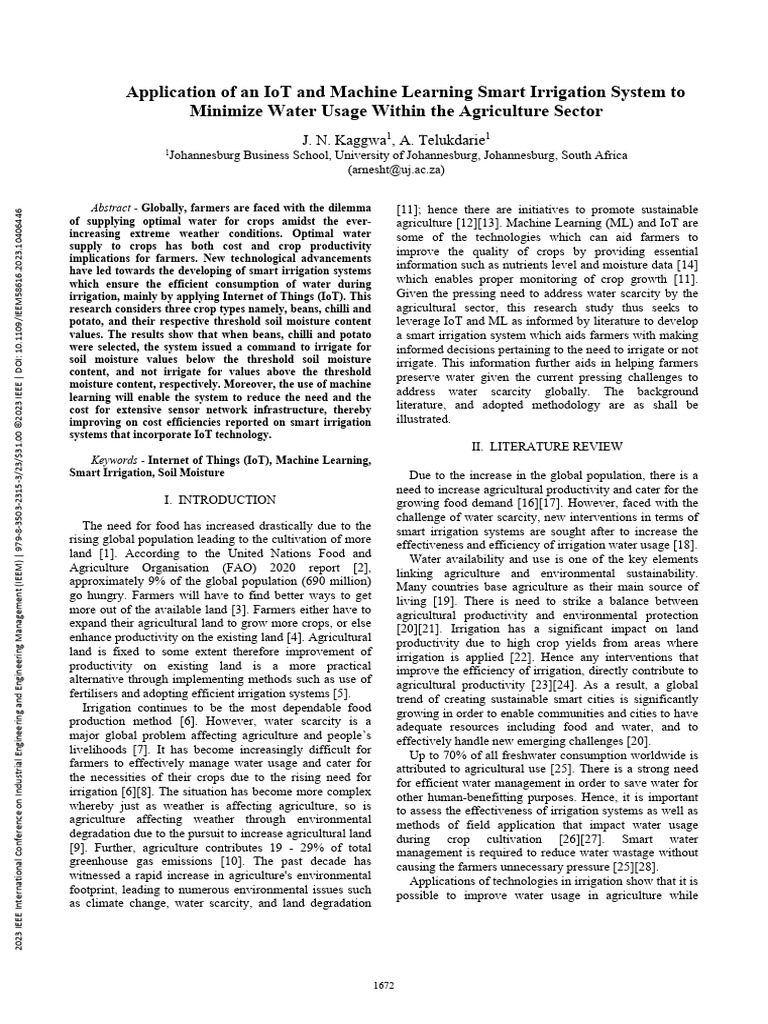 Application of An IoT and Machine Learning Smart Irrigation System To ...