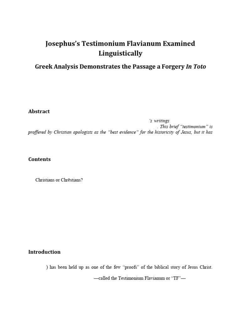Josephus S Testimonium Flavianum Examine | PDF | Pontius Pilate | Jesus