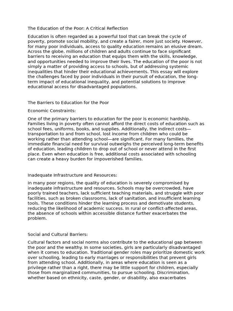 The Education of The Poor | PDF | Poverty | Poverty & Homelessness
