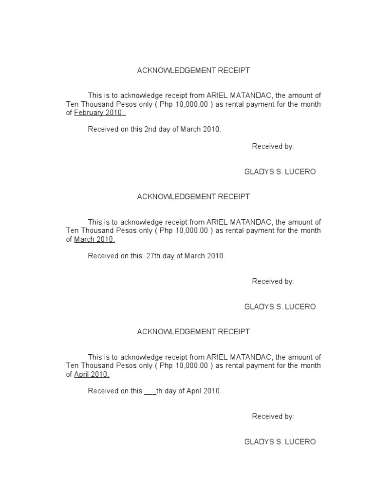 rental receipt economy of the philippines business documents