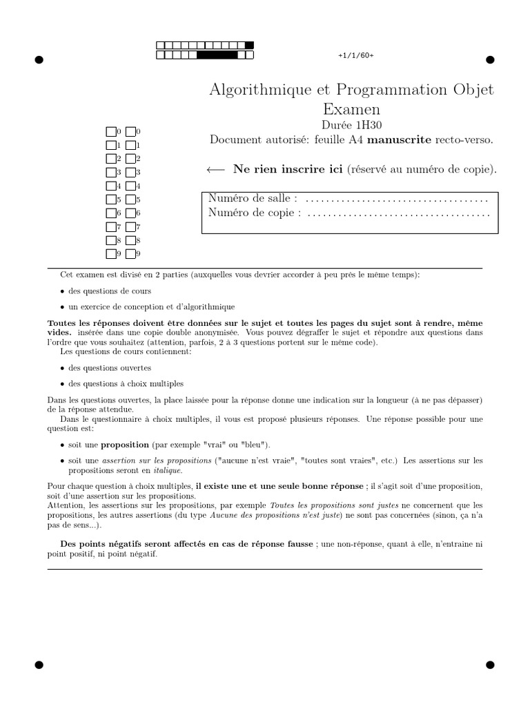 Examen d'Algorithmique et Programmation | PDF | Java (Langage de ...