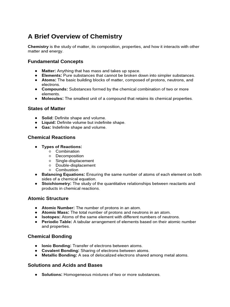 A Brief Overview of Chemistry | PDF | Chemistry | Chemical Reactions