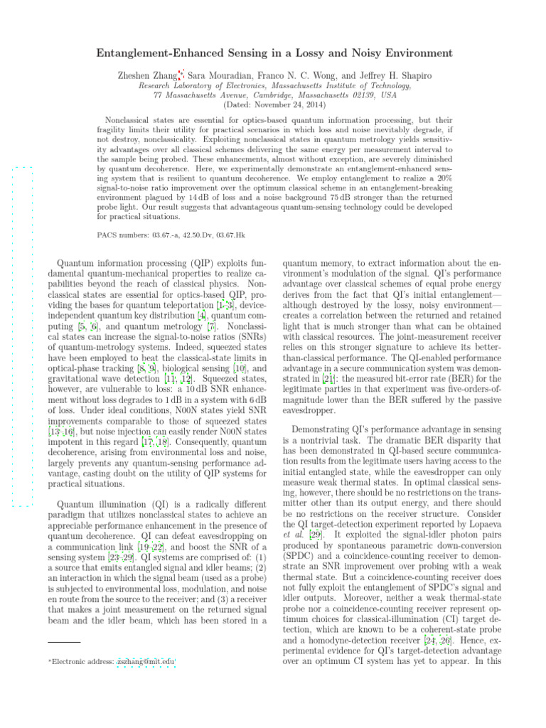 Entanglement-Enhanced Sensing in A Lossy and Noisy Environment | PDF ...