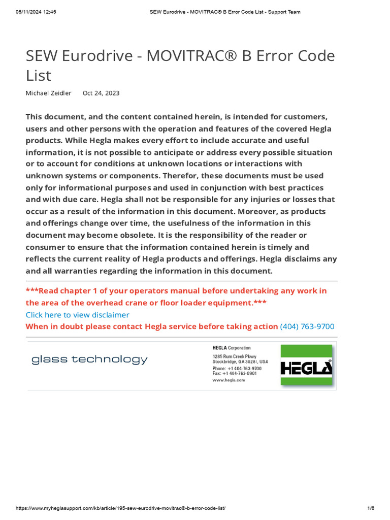 SEW Eurodrive - MOVITRAC® B Error Code List - Support Team | PDF ...