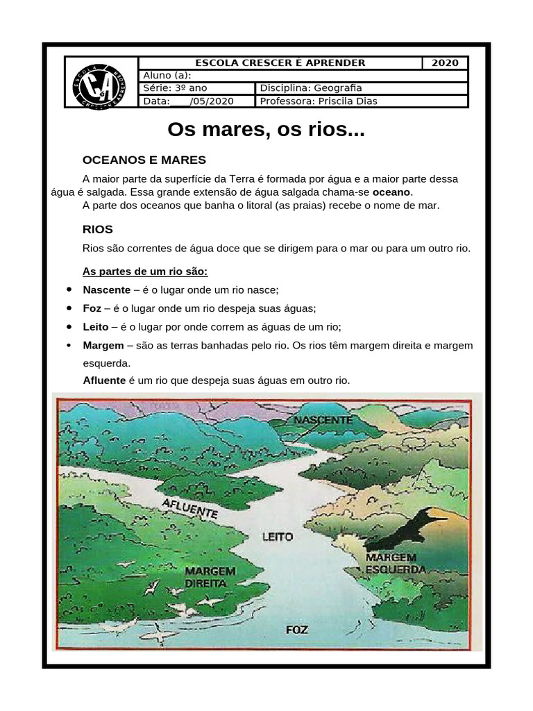 Partes do Rio: Atividades para 3º Ano | PDF | Rio | Mar