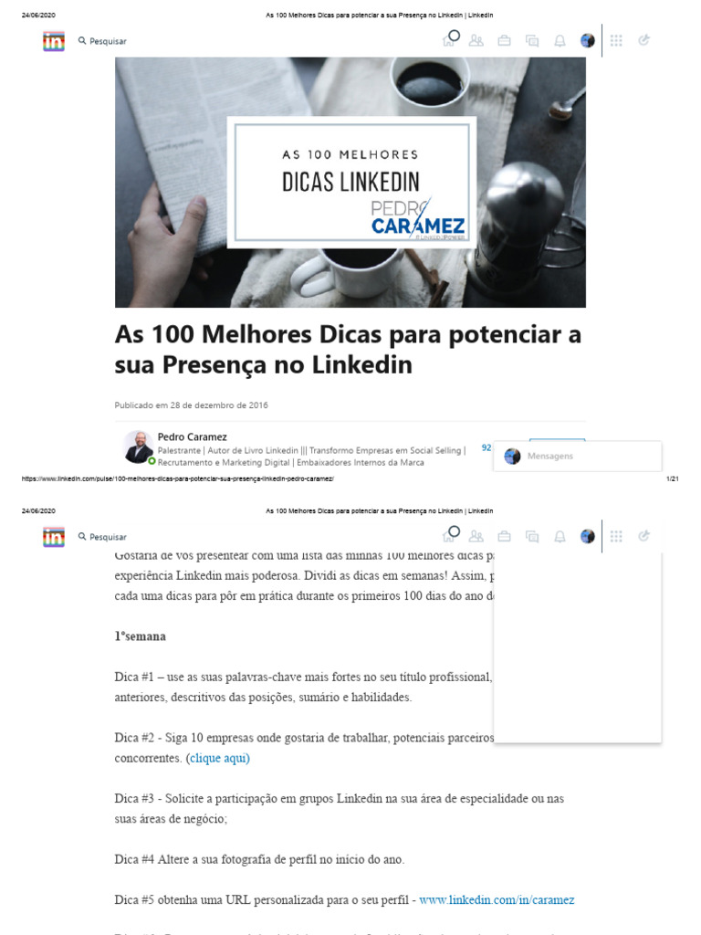 100 Dicas para Melhorar seu LinkedIn | PDF | LinkedIn | Aplicativo para ...