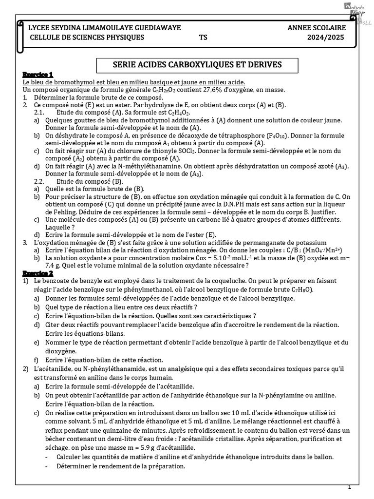 Acide butanoïque Formule semidéveloppée PDF Aspirine Composés — free download