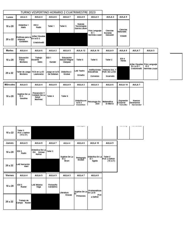 Horarios Turno Vespertino | PDF | Aprendizaje | Enseñando