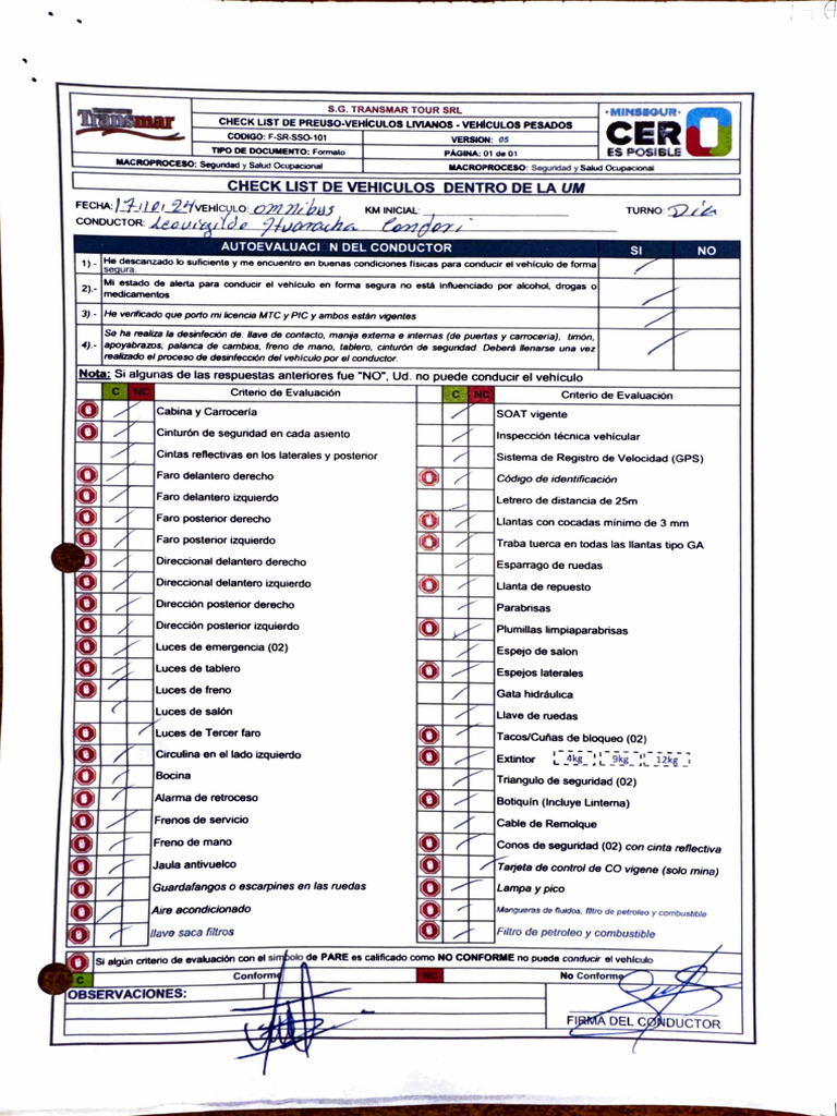 Checklist de Seguridad para Vehículos Pesados | PDF | Estilos de ...
