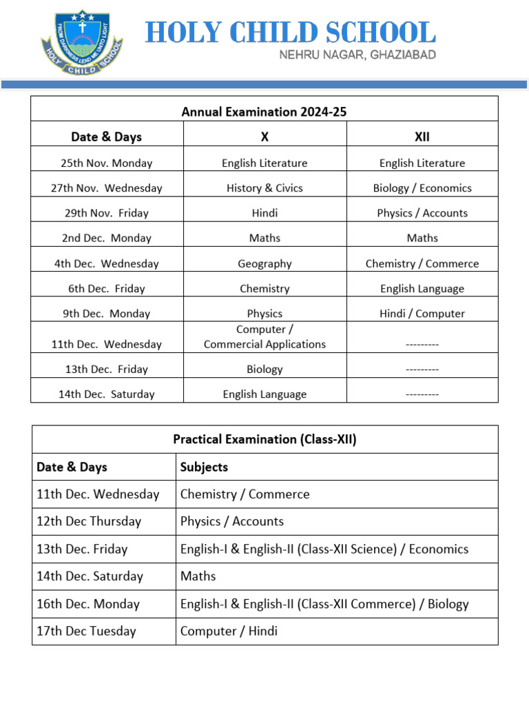 Annual Examination Schedule 2024-25 | PDF