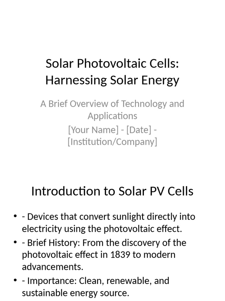 Solar Photovoltaic Cells Presentation Pdf Solar Power Photovoltaics