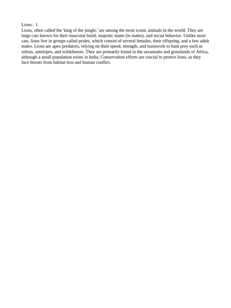 Lions - 1 | PDF