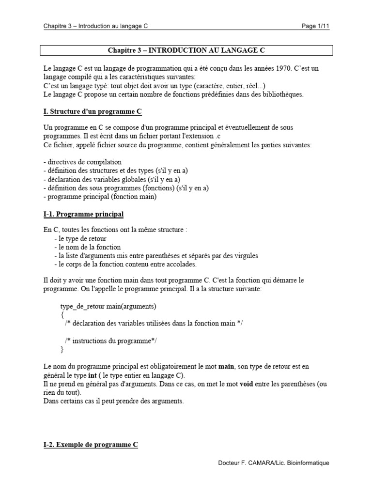 Introduction au langage C et ses bases | PDF | C (Langage de ...