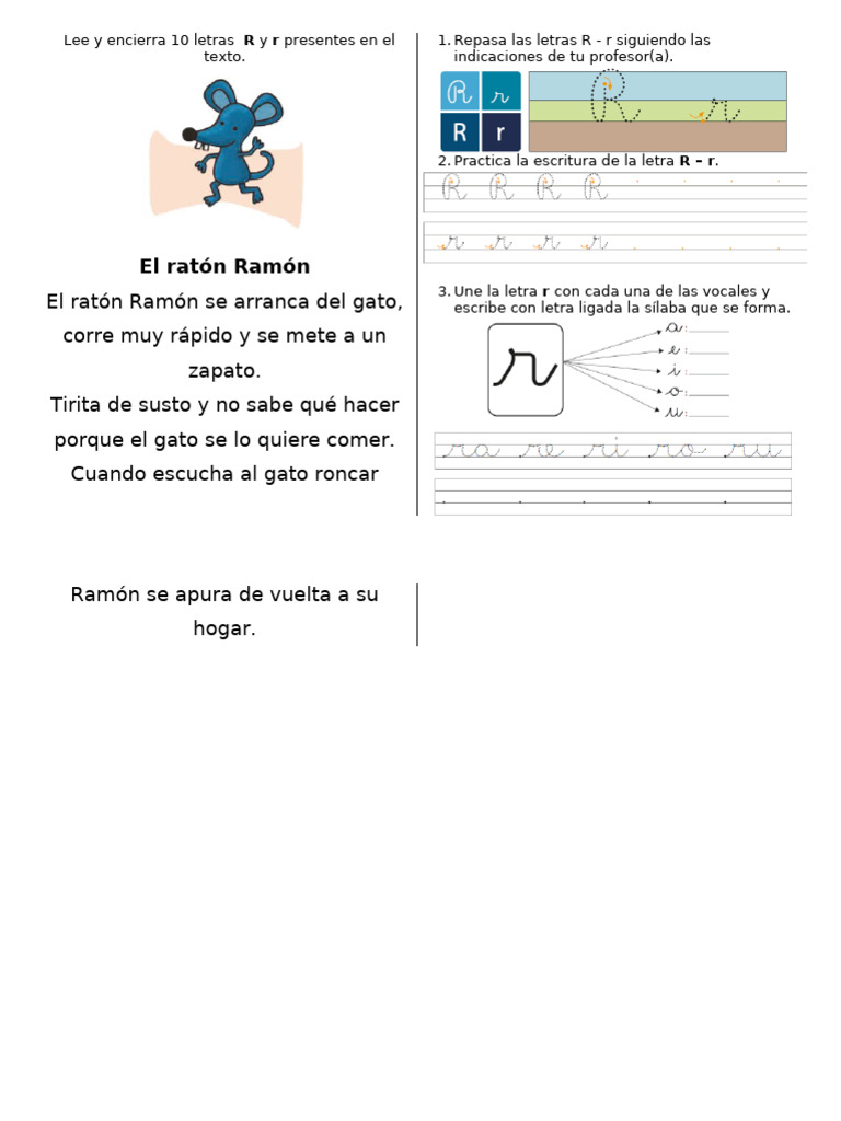 Actividades de escritura y lectura R/r | PDF