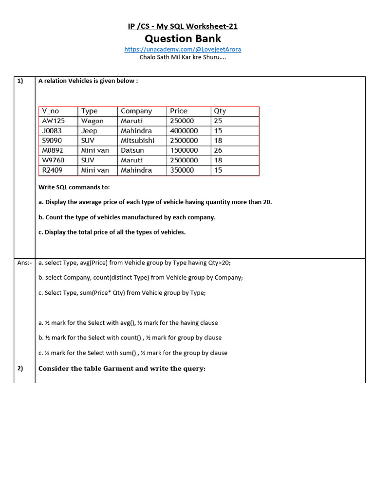 Worksheet 21 Answers | PDF | Databases | Sql