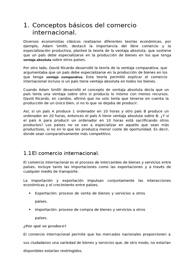 Comercio Internacional: Teorías y Conceptos | PDF | Balance de pagos ...