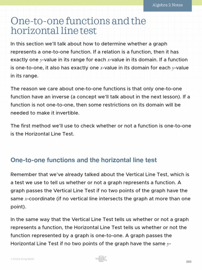 One-to-One Functions and Horizontal Line Test | PDF | Function ...