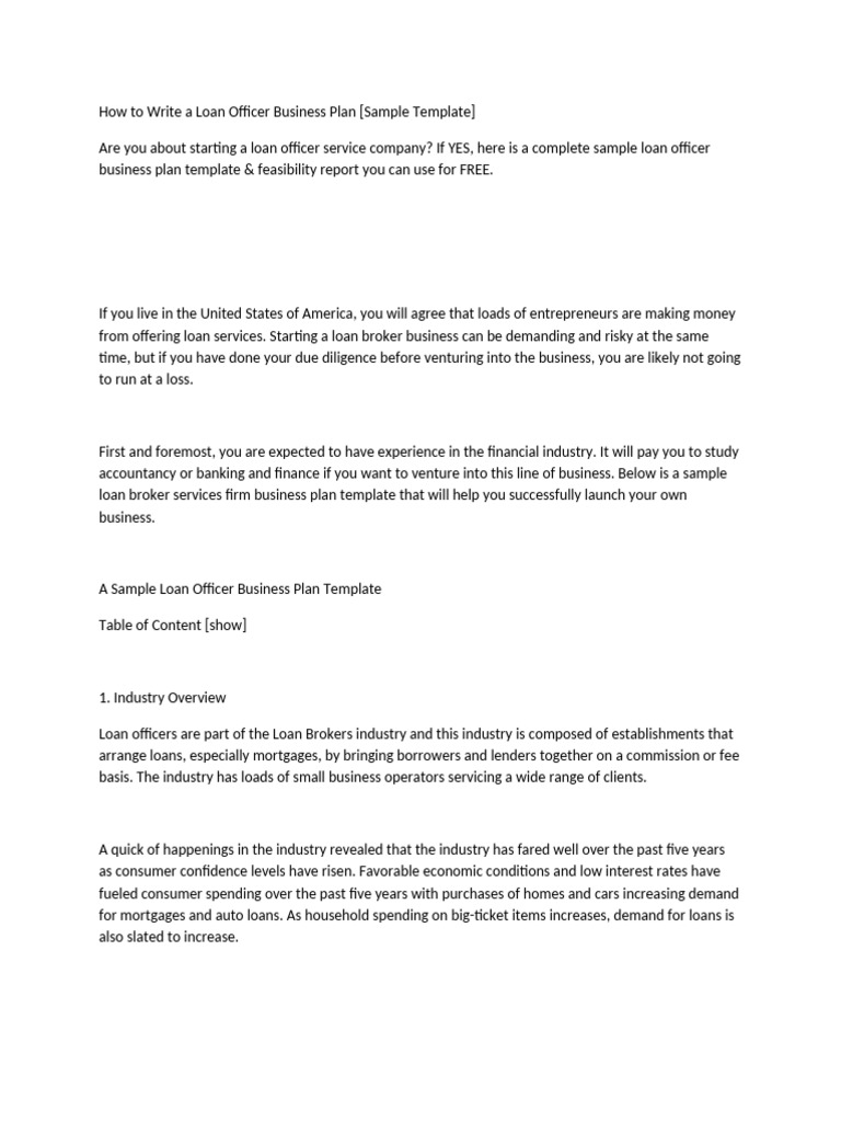 How To Write A Loan Officer Business Plan (Sample Template) | PDF ...