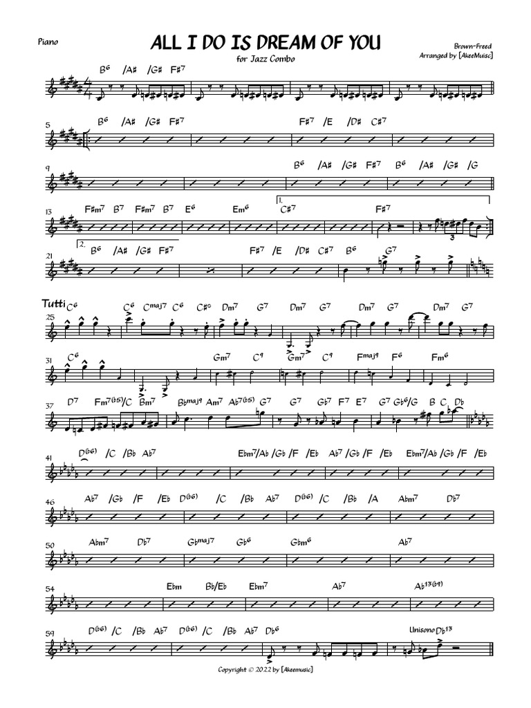 All i do is dream of you piano pdf