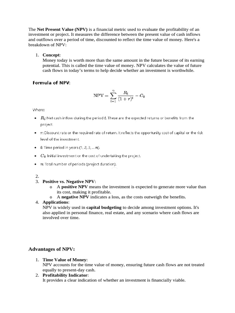 Understanding Net Present Value Npv Pdf Net Present Value Economics