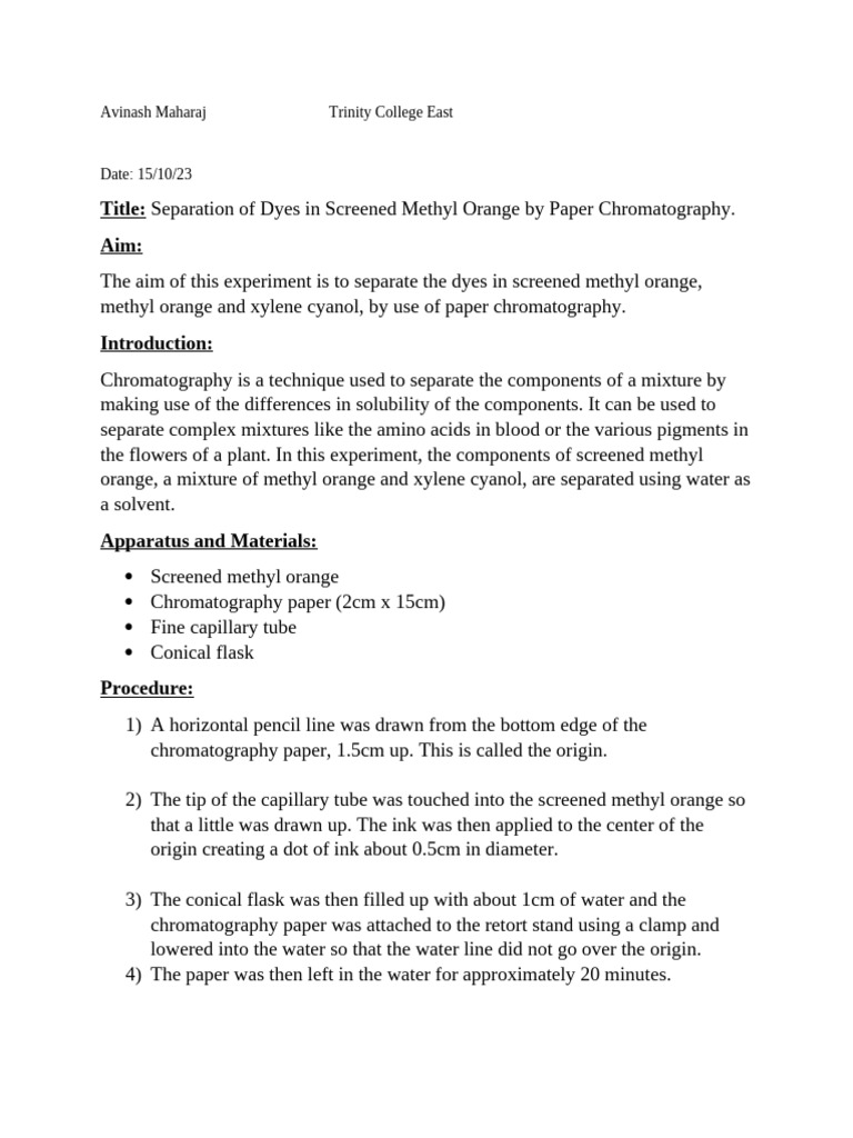 Lab 3 - Chromatography | PDF | Chromatography | Solubility