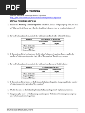 Balancing Chemical Equations Worksheet Pdf Balancing Chemical