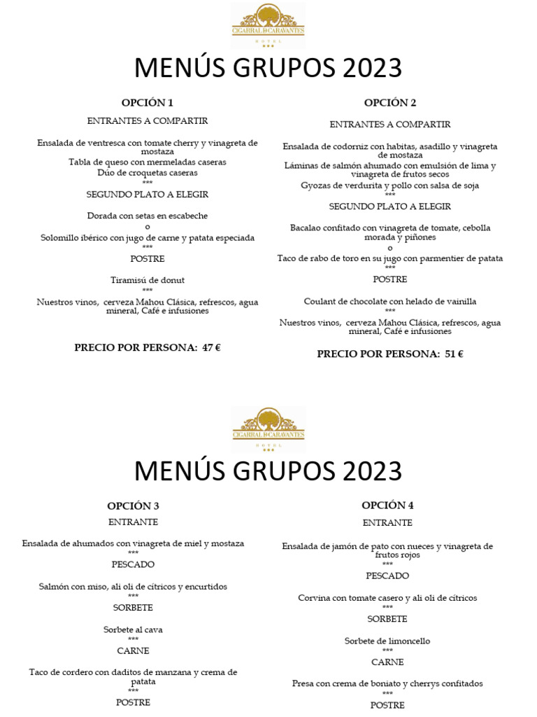 Menús Grupos 2023: Opciones y Precios | PDF | Vinagreta | ensalada