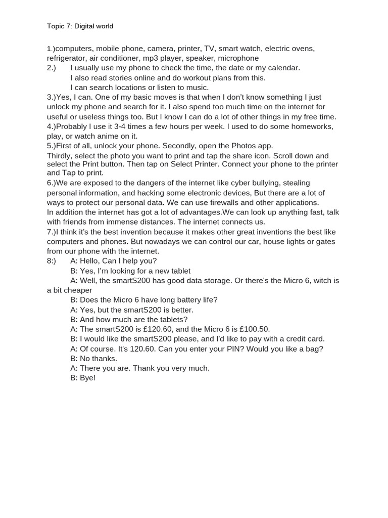 Topic 7 - Digital World | PDF